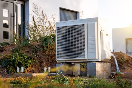 Outdoor unit of an air sourced heat pump.