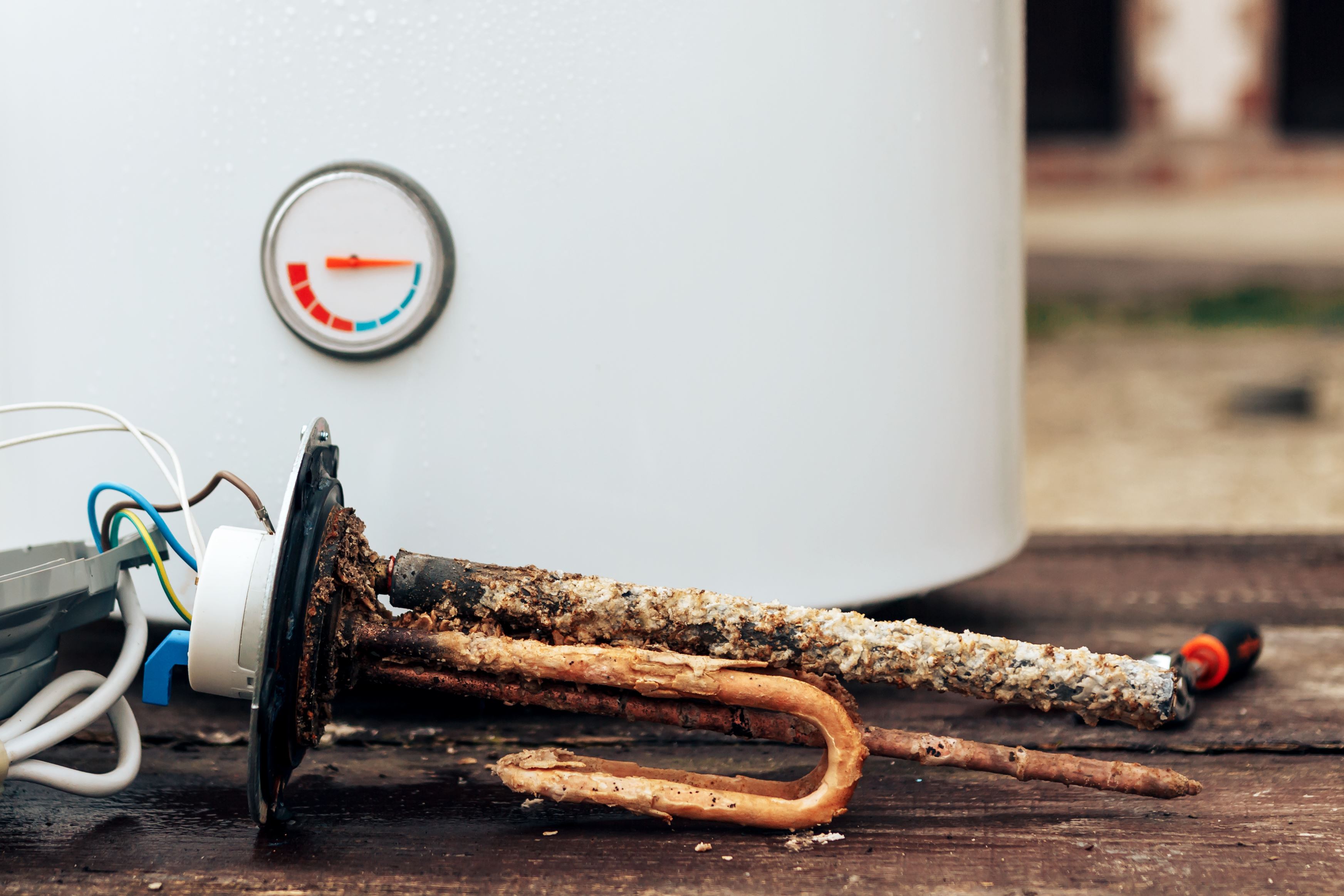 water heater element with build up