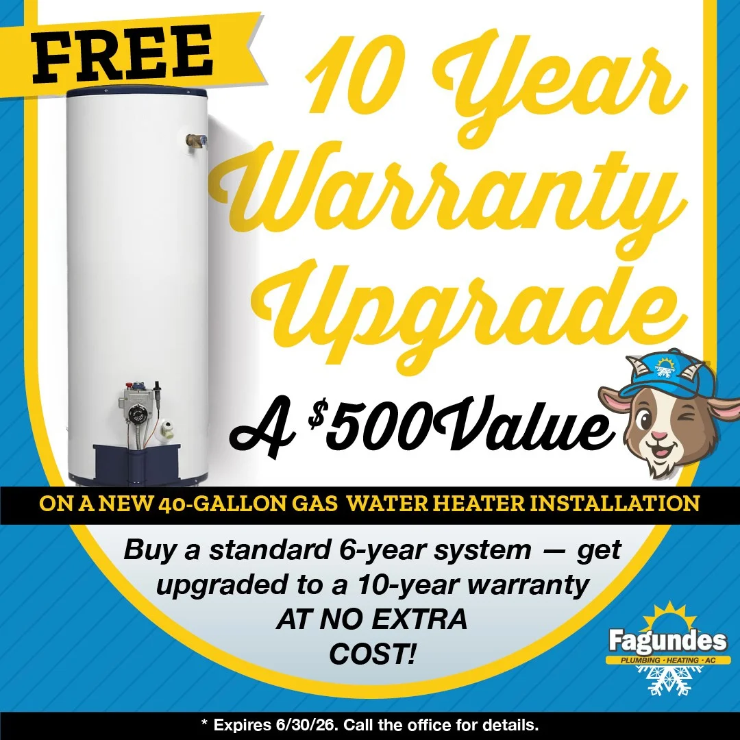On A New 40-gallon Gas Water Heater Installation. Buy a standard 6 year system and get upgraded to a ten year warranty at NO EXTRA COST!